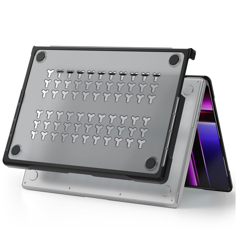 Batianda Ultimate Protection Case for M3 MacBook Pro 14 2021 2023 Model A2442/A2779 Matte Carbon Fiber Edges Shockproof Anti-Scratch and Anti-Fingerprint with Keyboard Cover and Screen Protector Black - Image 4
